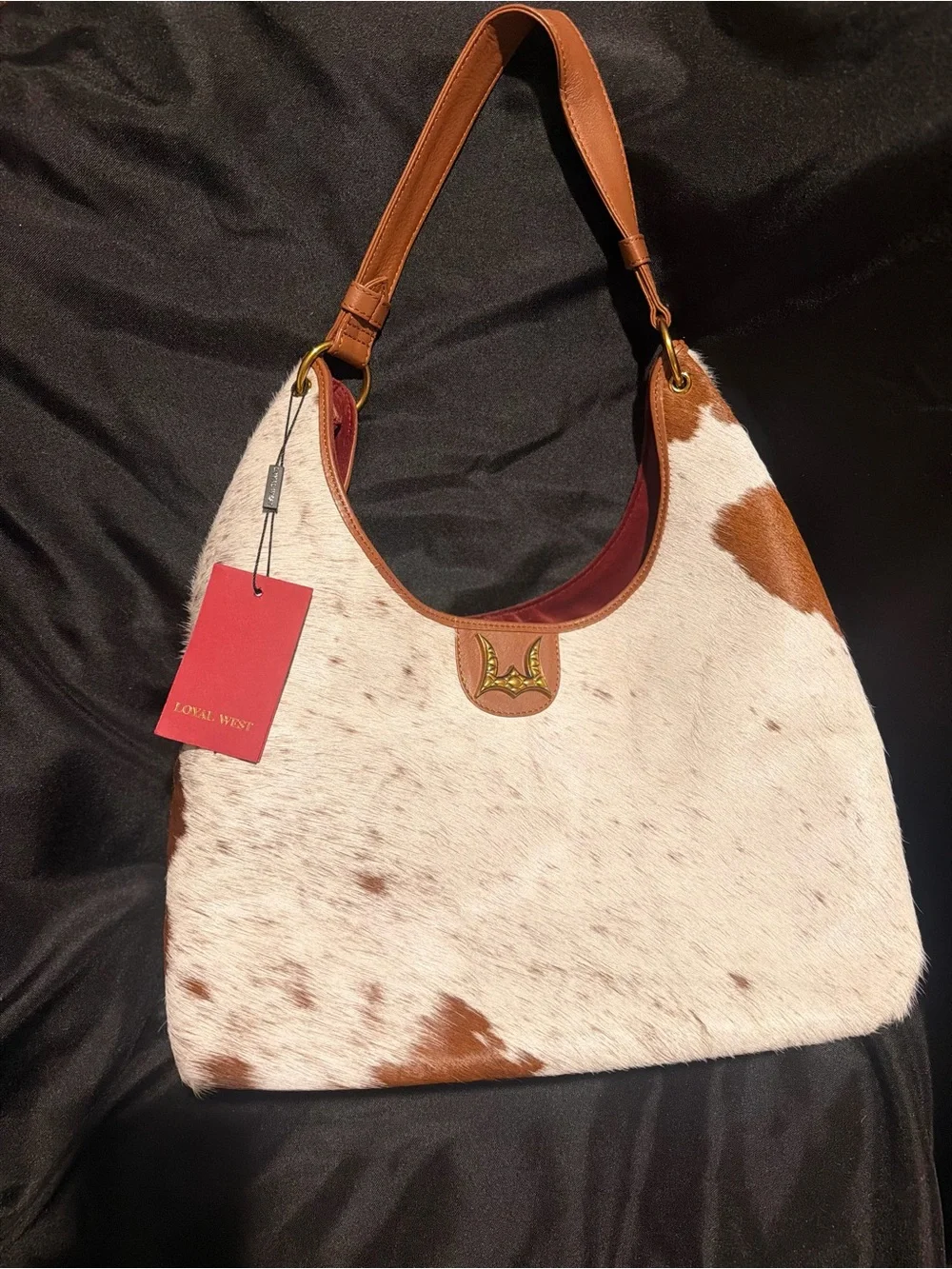Cowhide Brown and White Hobo Shoulder Bag with Leather Strap